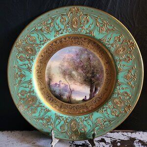 Royal Worcester Gilded Cabinet Plate Signed Harry Davis Ovington Bros *Crazing